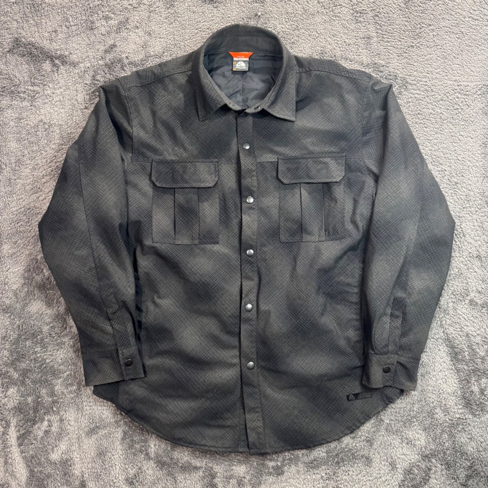 Nike ACG Mens XL Grey Grid Ripstop Insulated Snap Front Utility Shirt Jacket